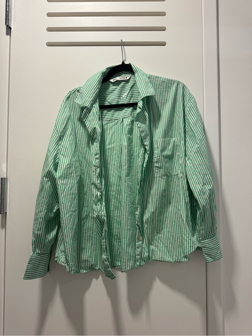 Green Striped Cotton Button-Up Shirt